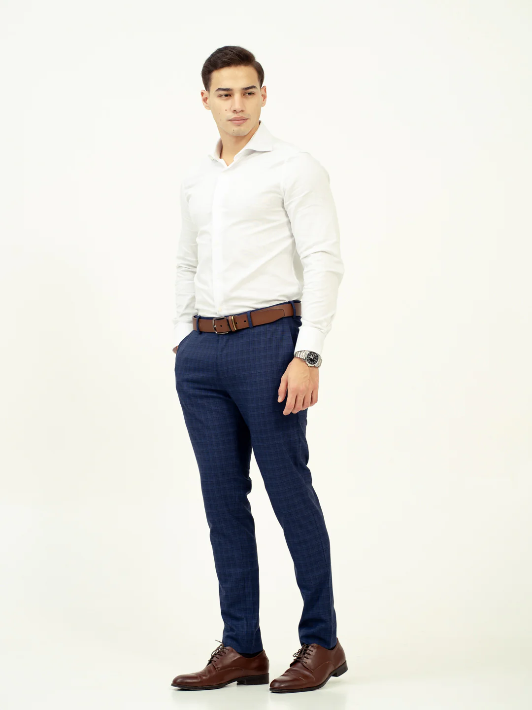 Abyss Blue Checks Stretch Formal Pants - Image 2