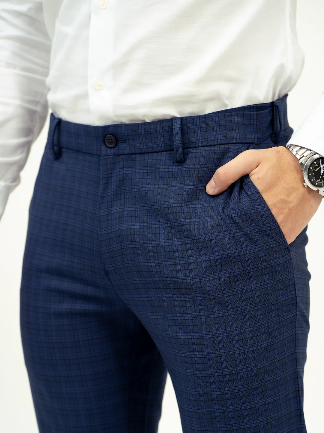 Abyss Blue Checks Stretch Formal Pants - Image 5