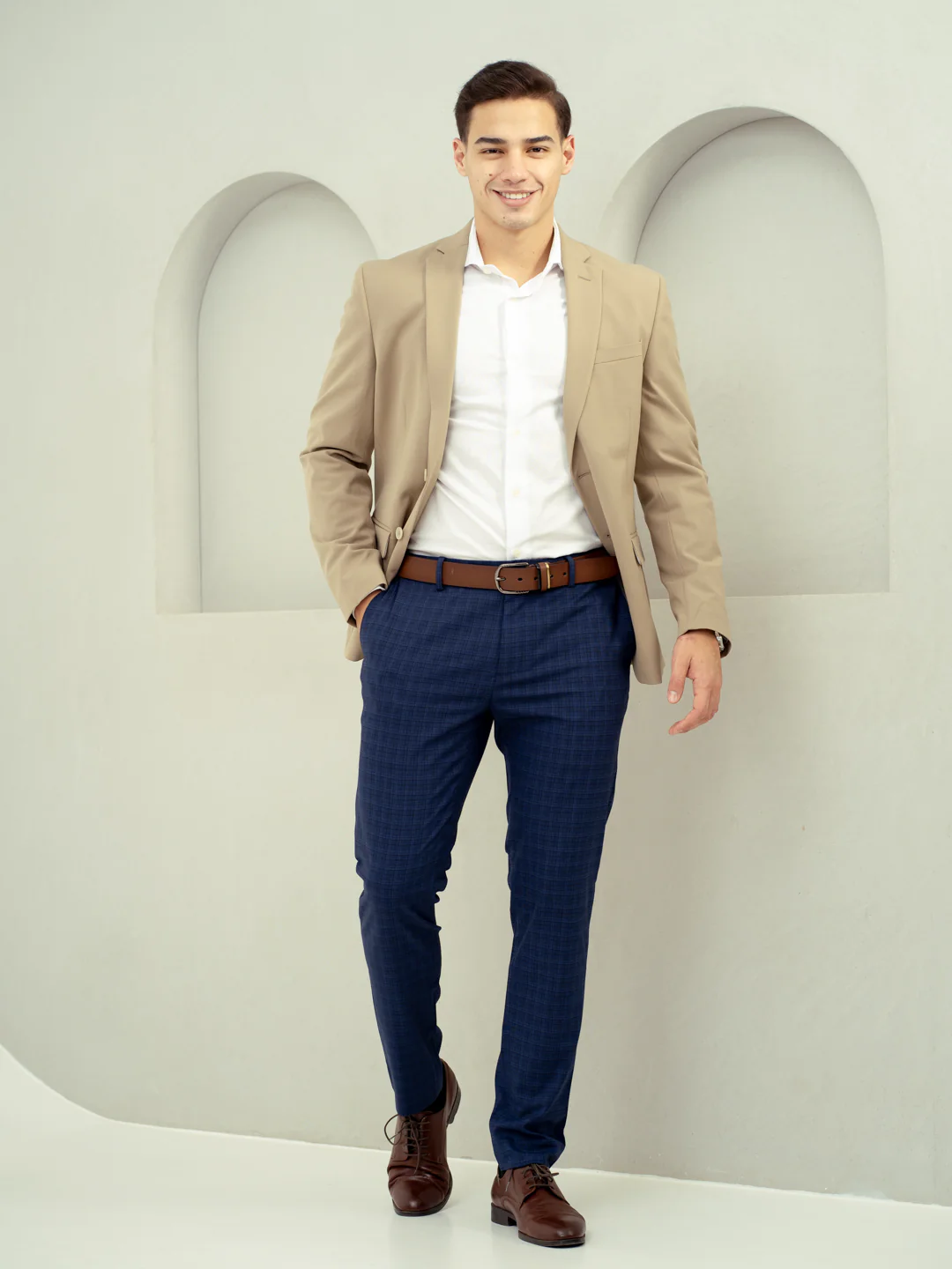 Abyss Blue Checks Stretch Formal Pants - Image 6