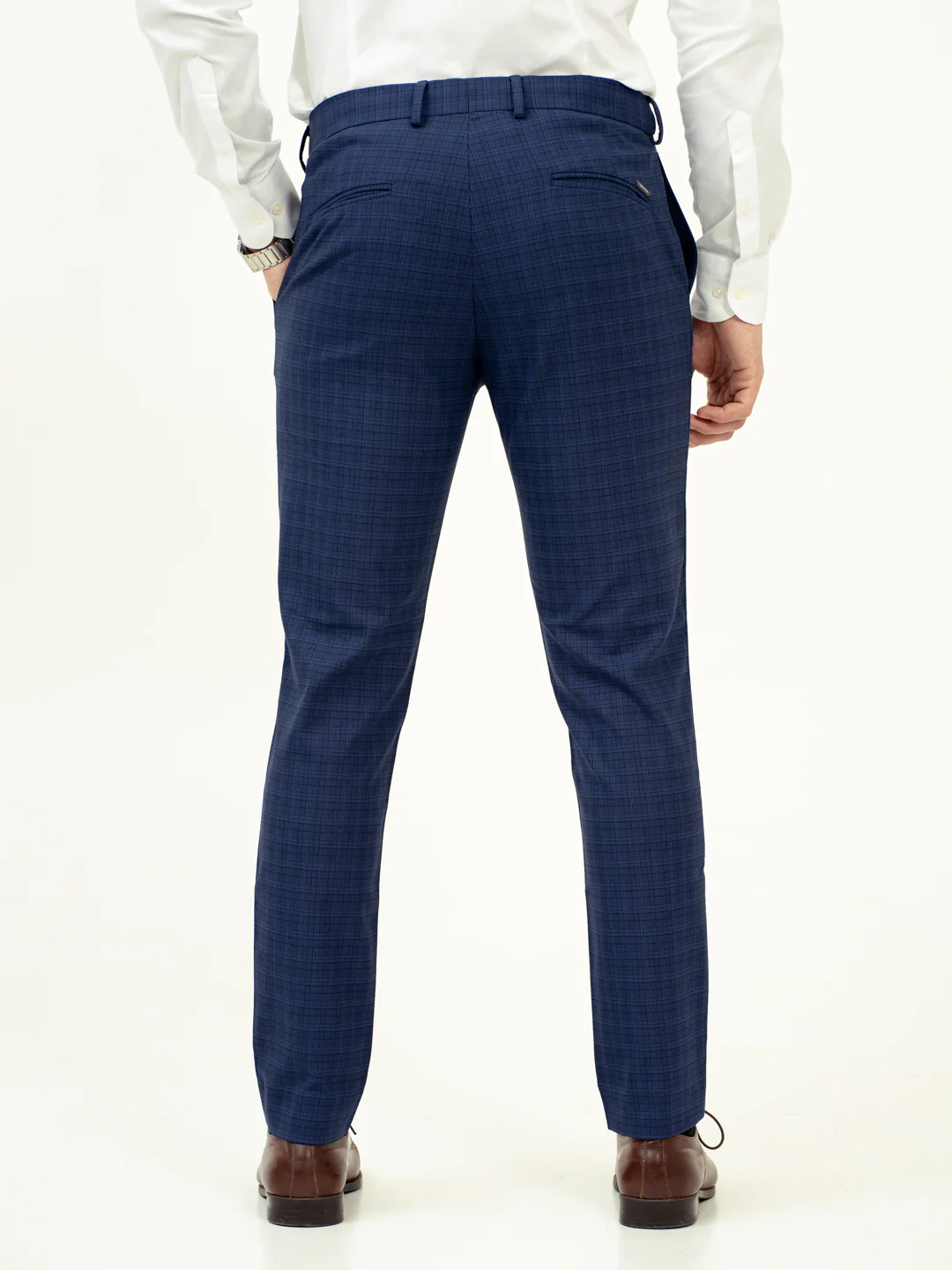 Abyss Blue Checks Stretch Formal Pants - Image 8