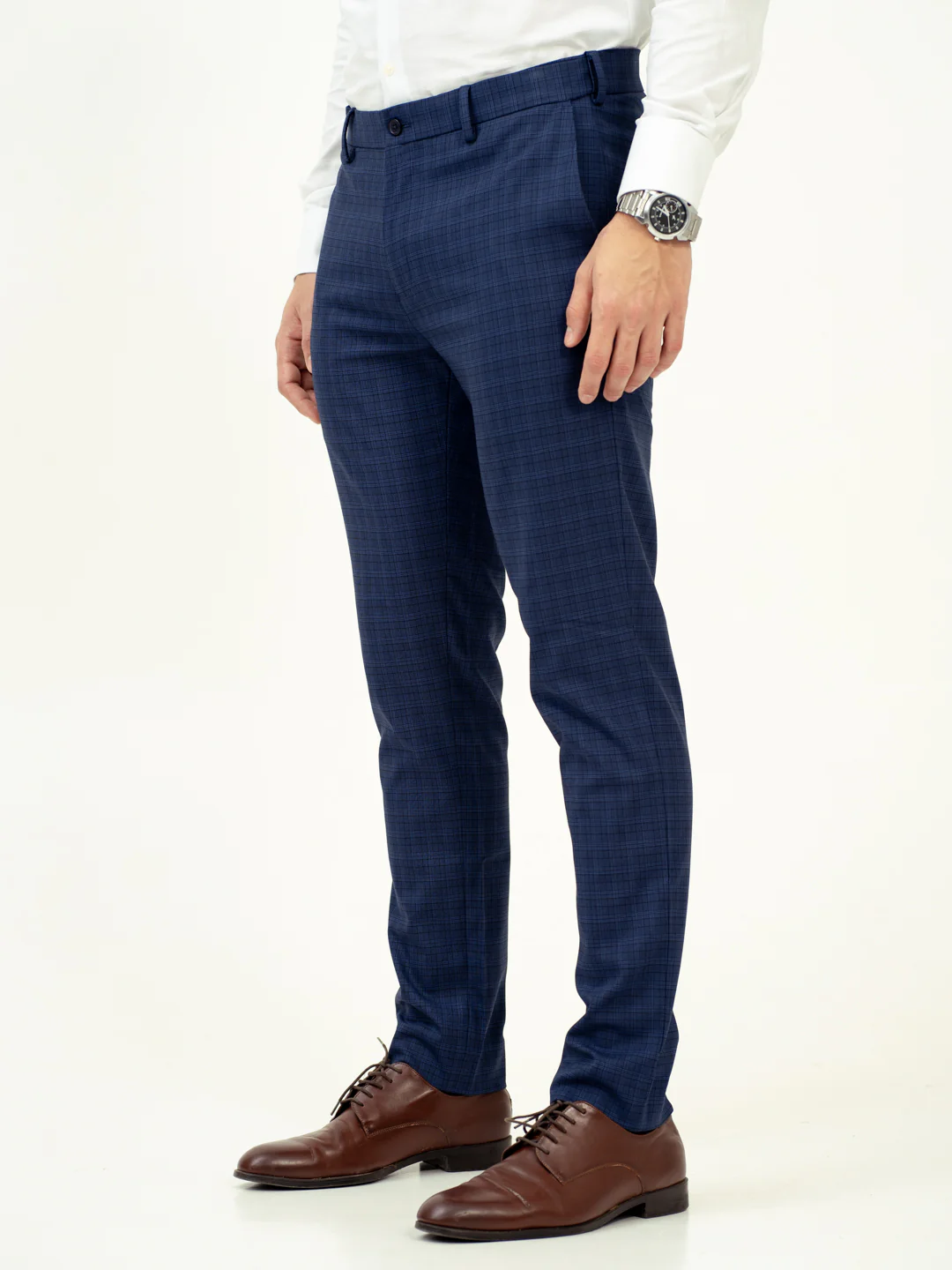 Abyss Blue Checks Stretch Formal Pants - Image 9