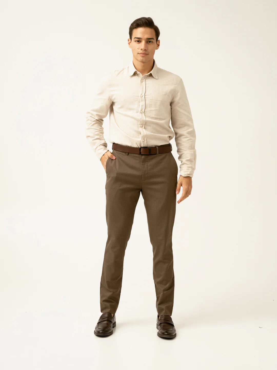 Acon Brown Textured Formal Pants - Image 14
