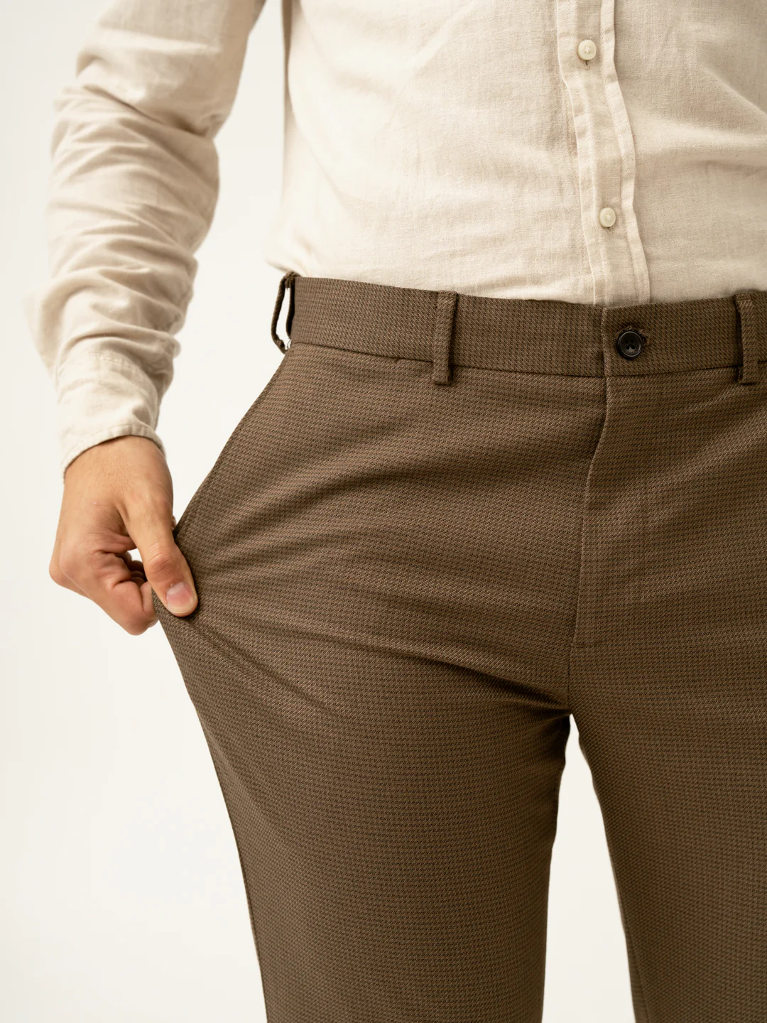 Acon Brown Textured Formal Pants - Image 3