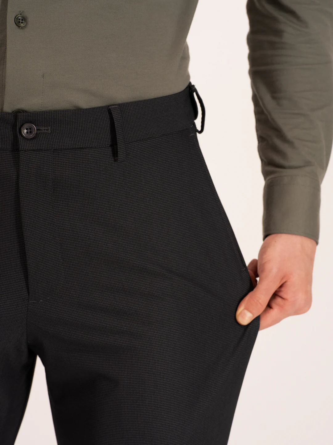 Aether Black Micro Checks Relaxed Stretch Fit Formal Pants - Image 3