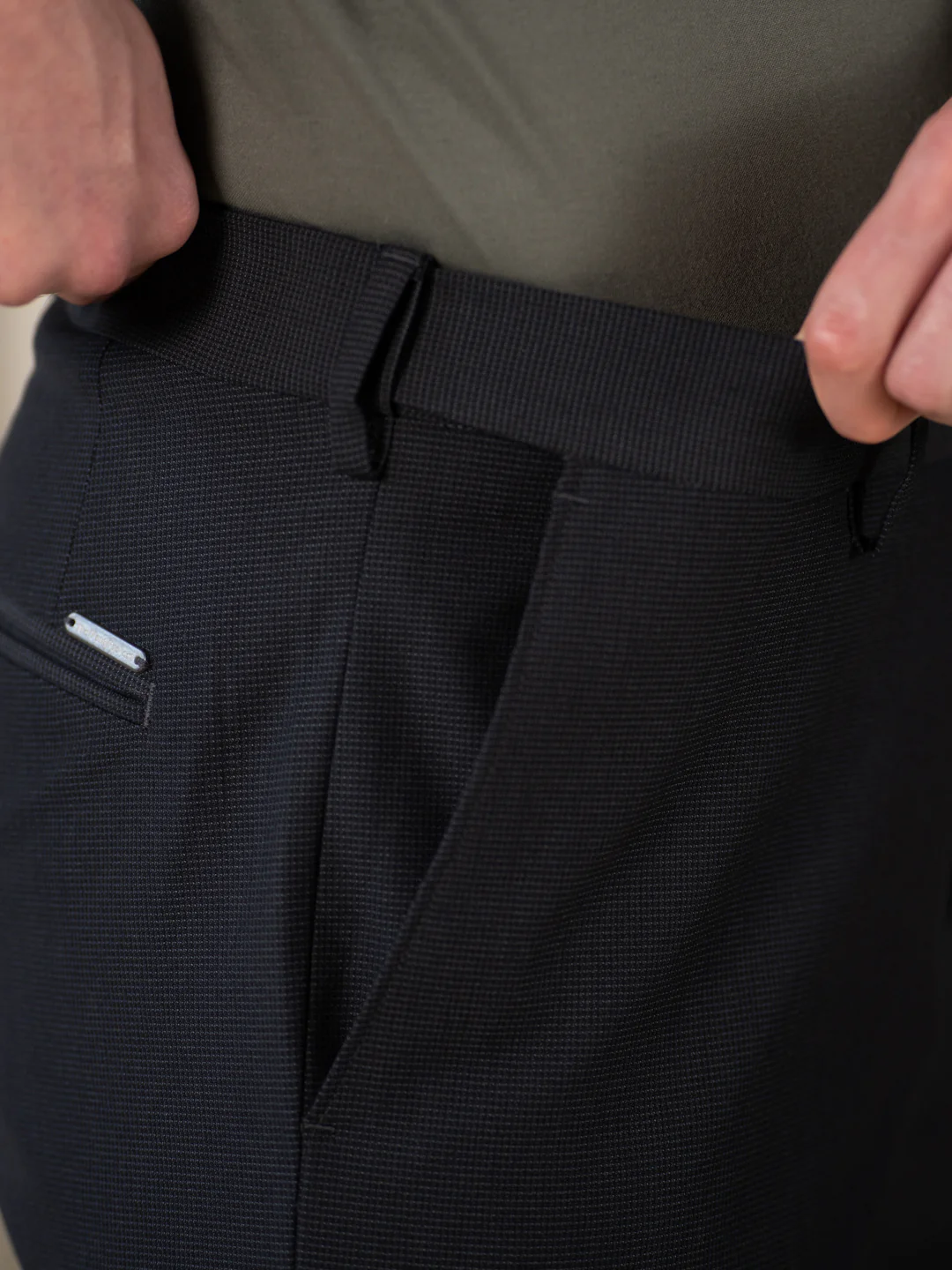Aether Black Micro Checks Relaxed Stretch Fit Formal Pants - Image 4