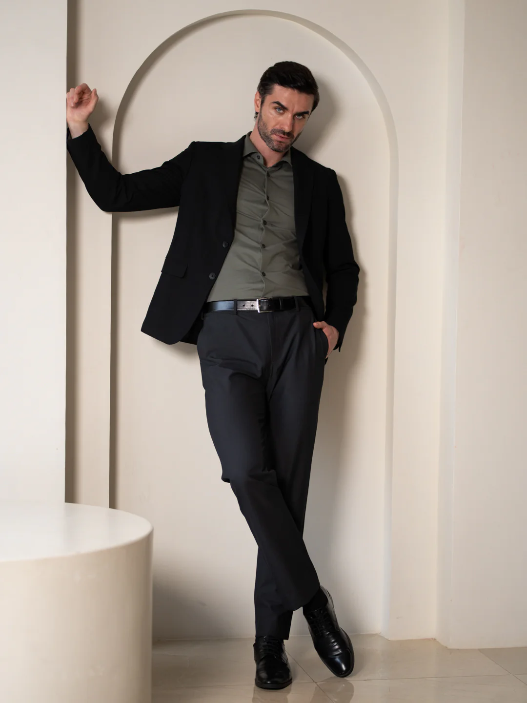 Aether Black Micro Checks Relaxed Stretch Fit Formal Pants - Image 5