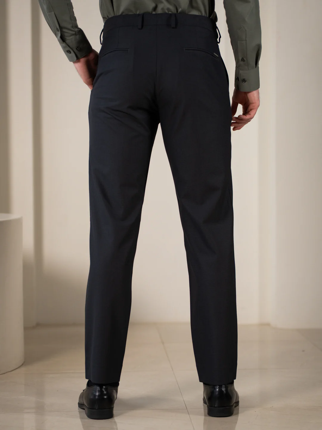Aether Black Micro Checks Relaxed Stretch Fit Formal Pants - Image 6