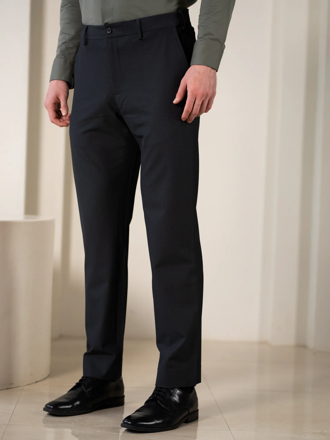 Aether Black Micro Checks Relaxed Stretch Fit Formal Pants - Image 7