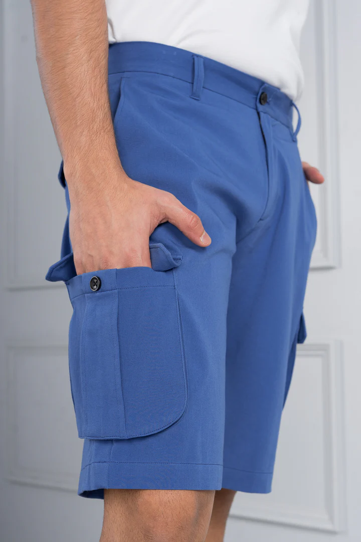 Airforce Blue Stretch Cargo Shorts - Image 3
