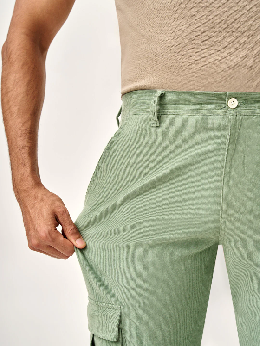 Aloe Green Corduroy Stretch Cargo Pants - Image 3