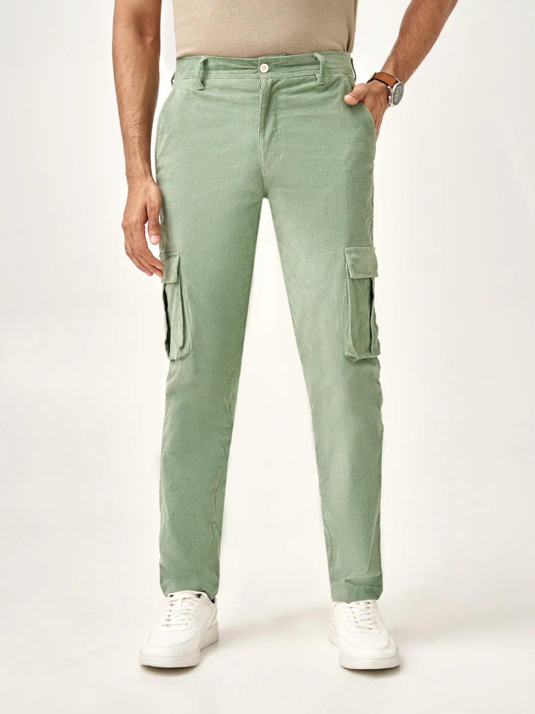 Aloe Green Corduroy Stretch Cargo Pants - Image 4
