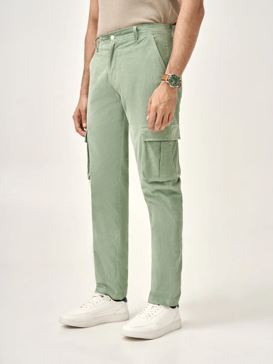 Aloe Green Corduroy Stretch Cargo Pants - Image 9