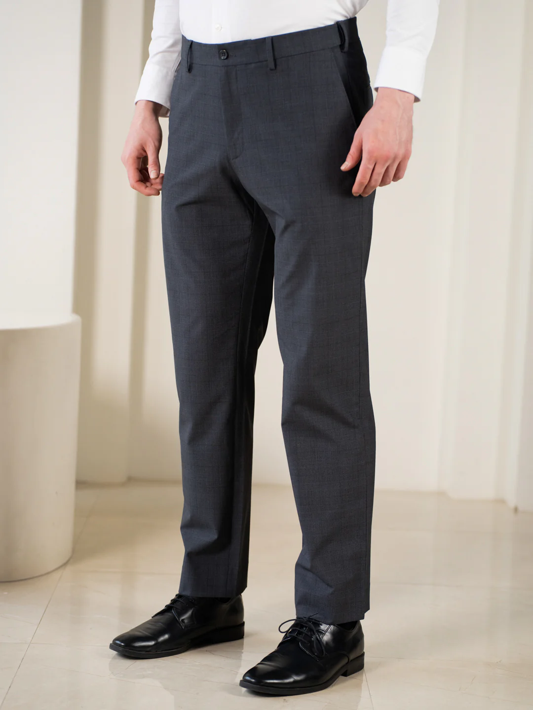 Analyst Grey Checks Relaxed Fit Stretch Formal Pants - Image 7