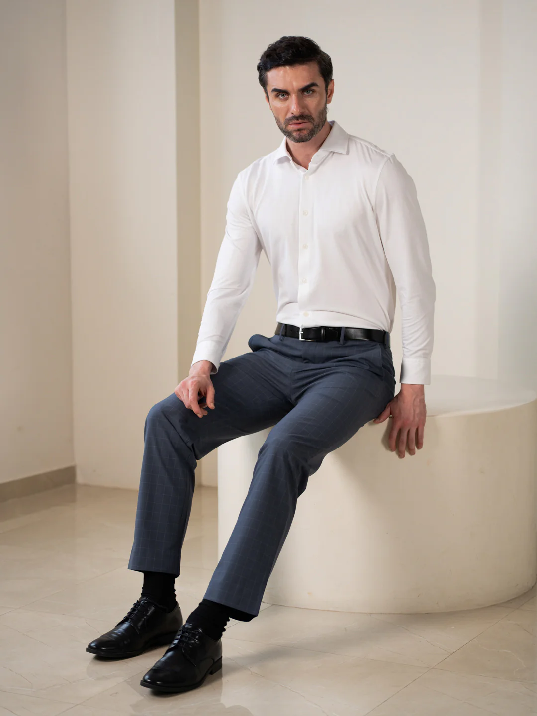 Architect Grey Checks Relaxed Fit Stretch Formal Pants - Image 5