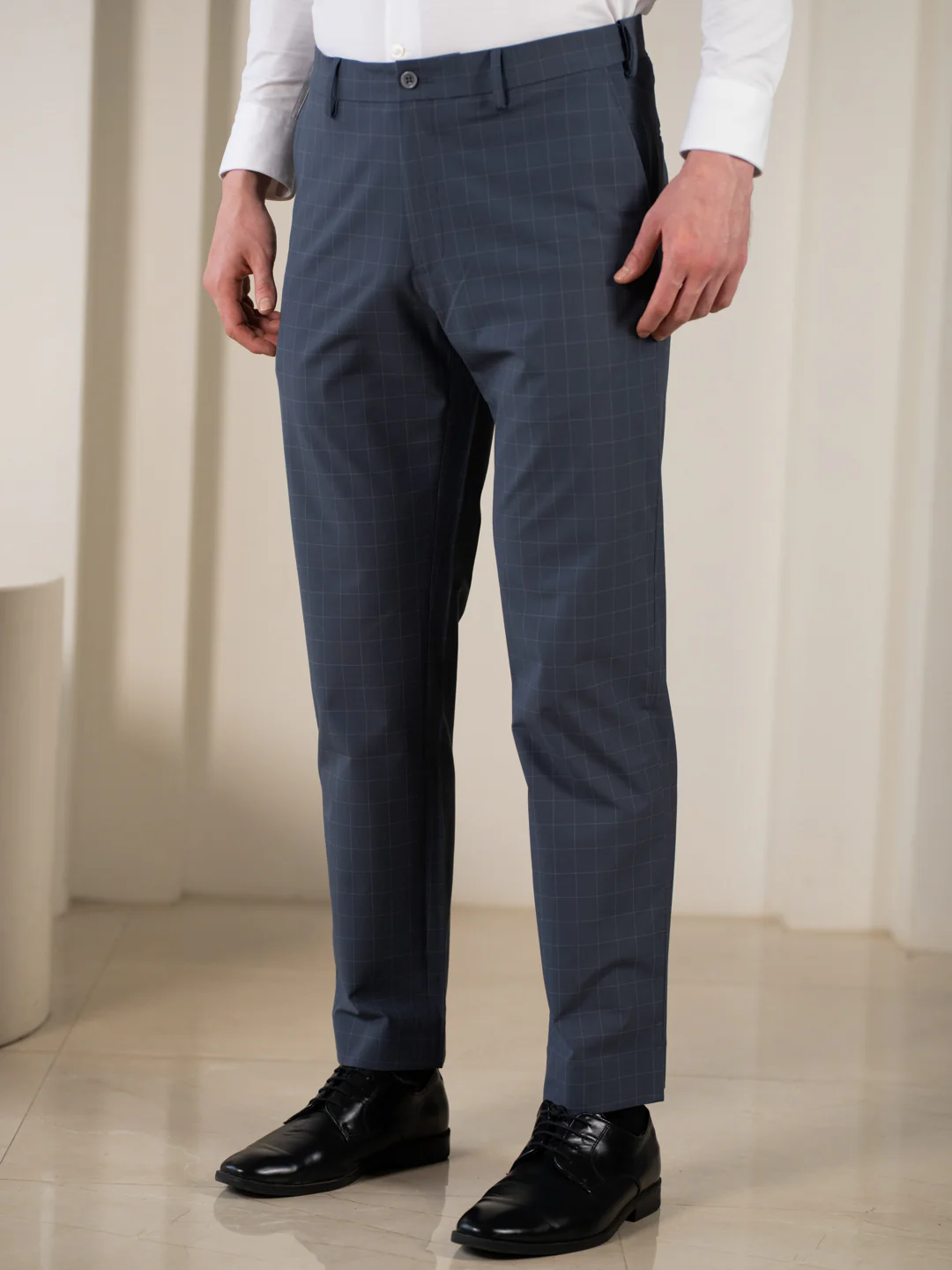 Architect Grey Checks Relaxed Fit Stretch Formal Pants - Image 7