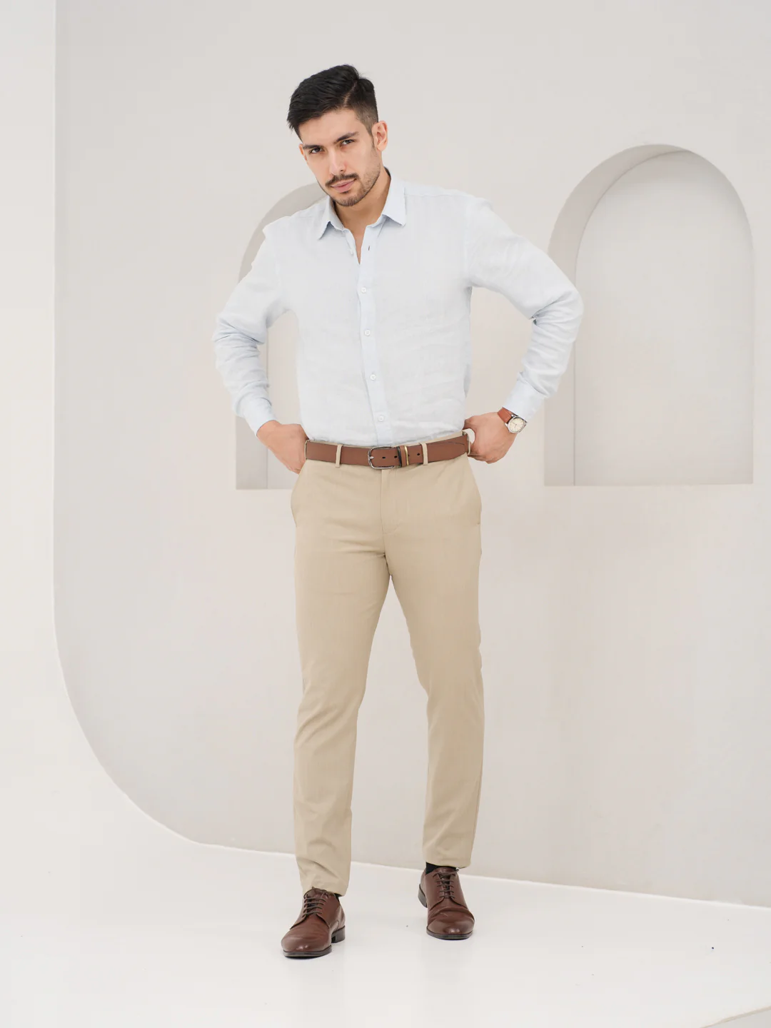 Argil Khaki Luxury Twill Relaxed Fit Stretch Formal Pants - Image 5