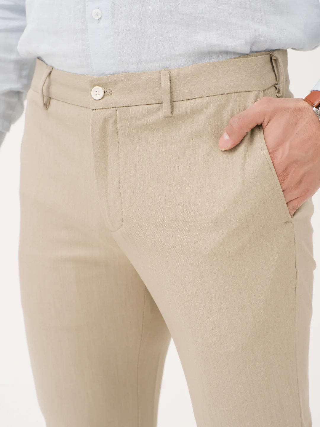Argil Khaki Luxury Twill Relaxed Fit Stretch Formal Pants - Image 7