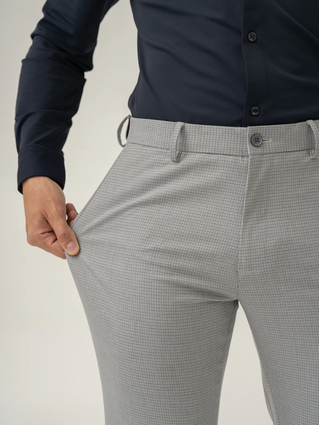 Armour Grey Micro Checks Slim Fit Stretch Formal Pant - Image 3