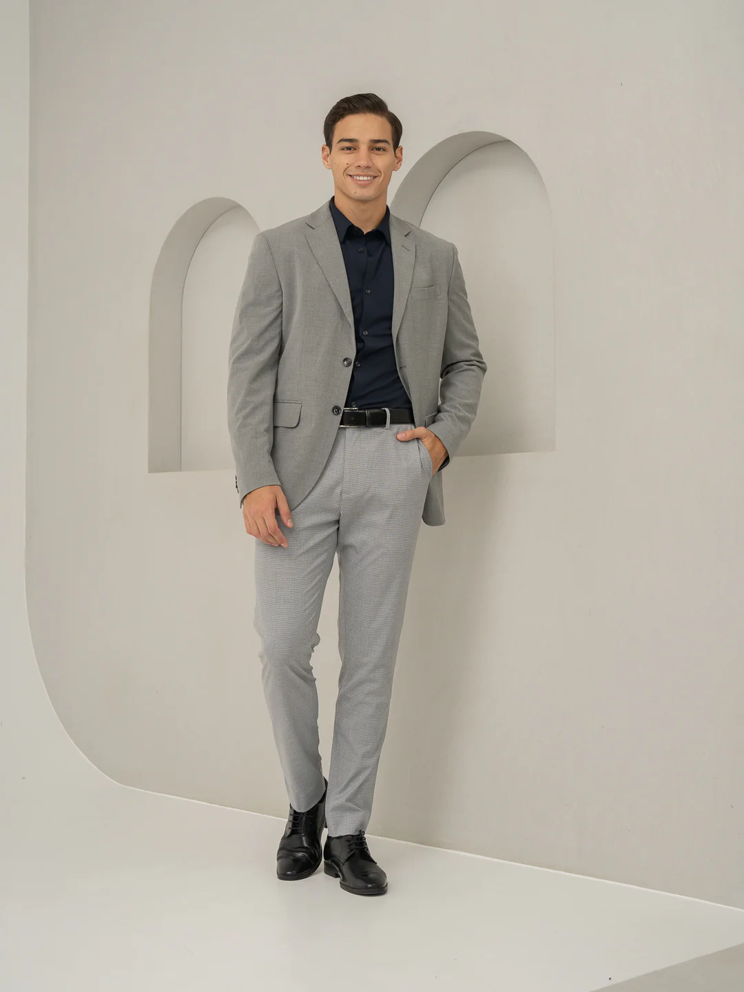 Armour Grey Micro Checks Slim Fit Stretch Formal Pant - Image 6