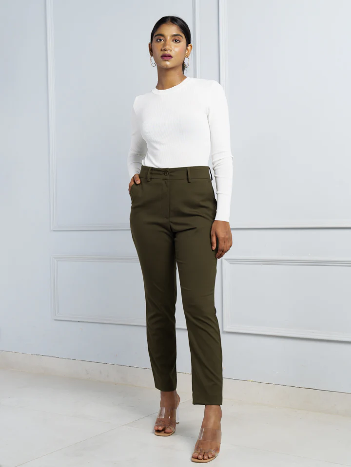 Army Olive Stretch Pants - Women - Image 2