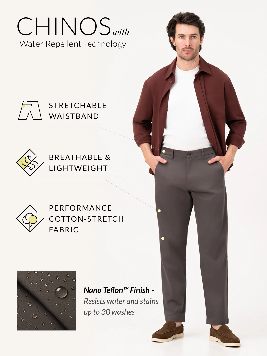 Ashvane Grey Relaxed Fit Stretch Chinos for Men - Image 3