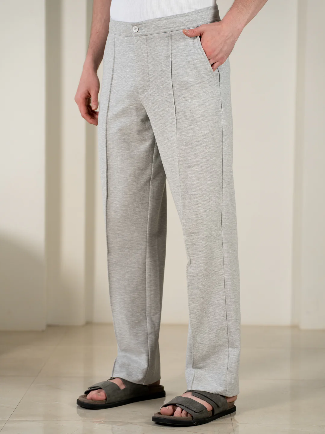 Aurest Grey Relaxed Fit Power Stretch Korean Pintuck Pants - Image 10
