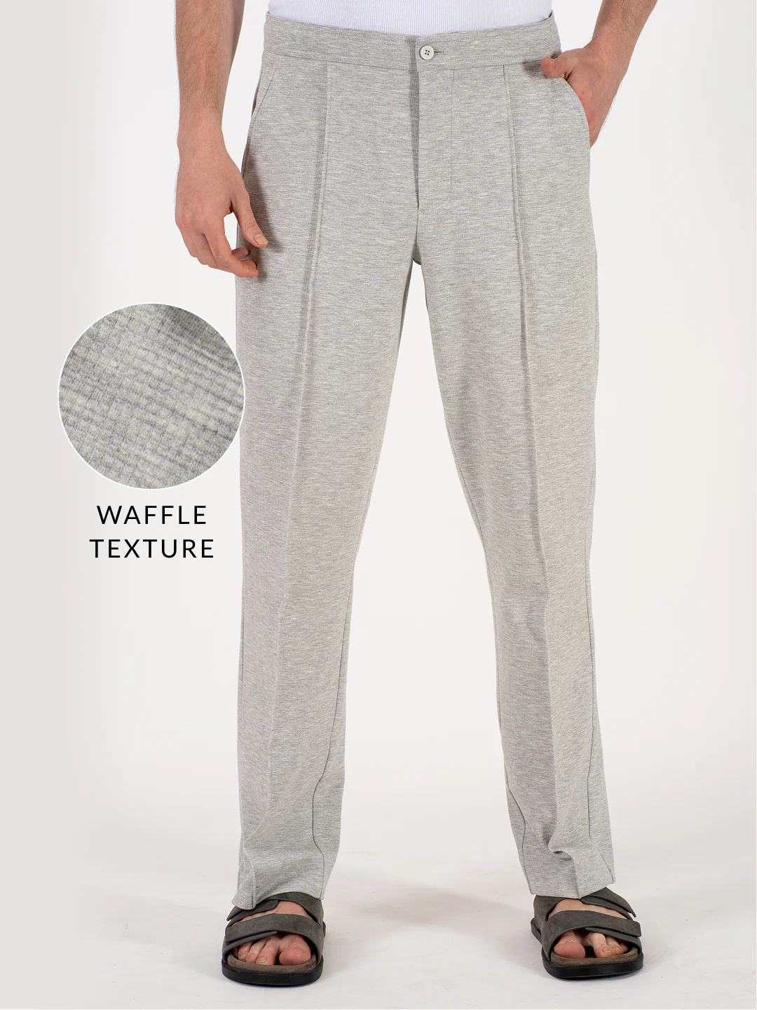 Aurest Grey Relaxed Fit Power Stretch Korean Pintuck Pants - Image 2