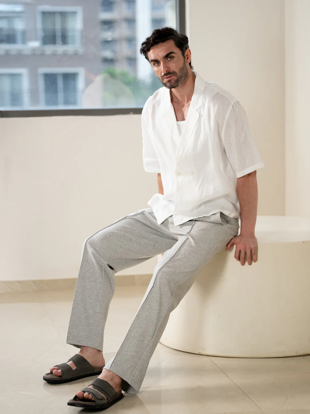 Aurest Grey Relaxed Fit Power Stretch Korean Pintuck Pants - Image 7