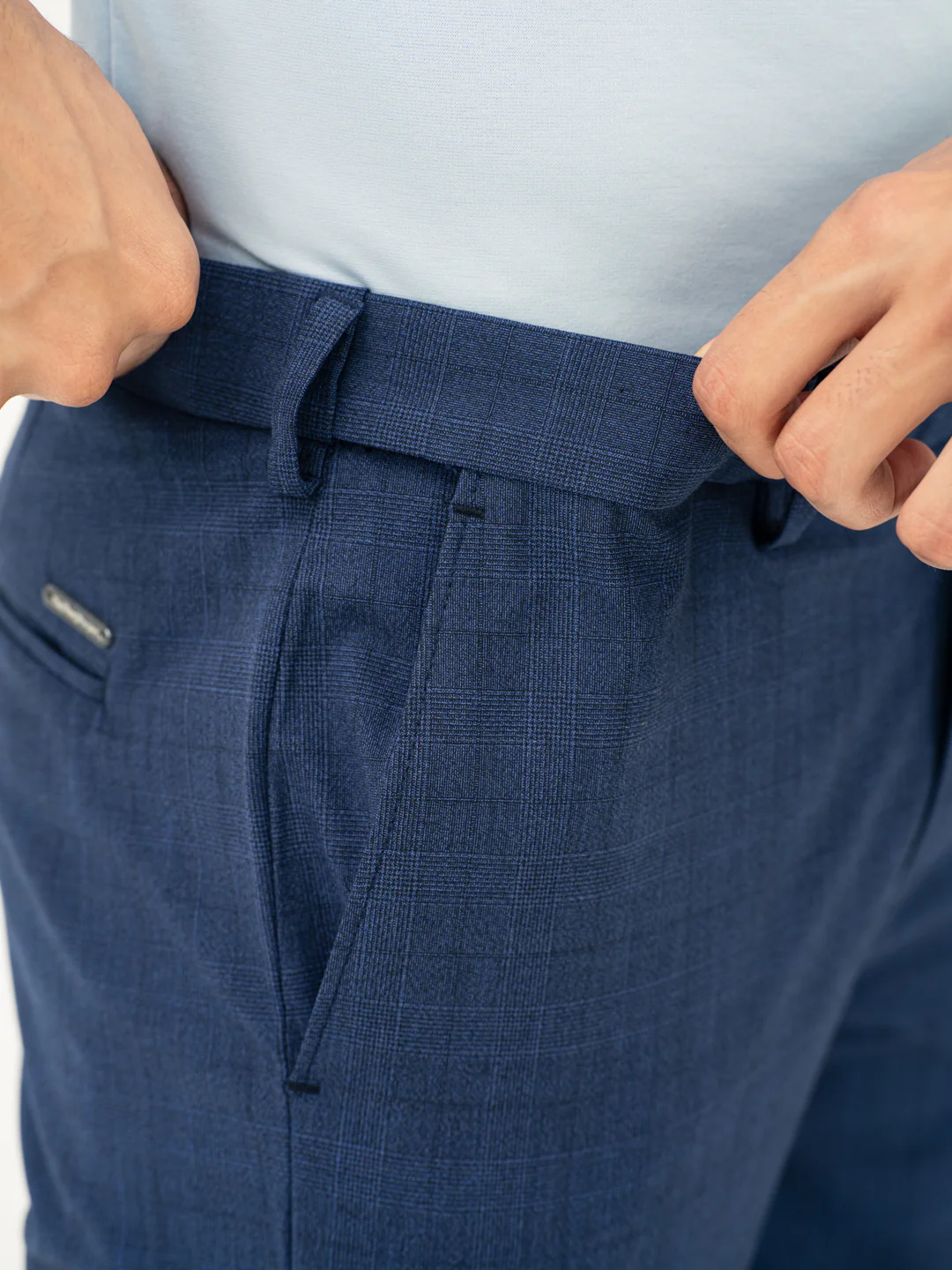 Azure Blue Checks Formal Pants - Image 5