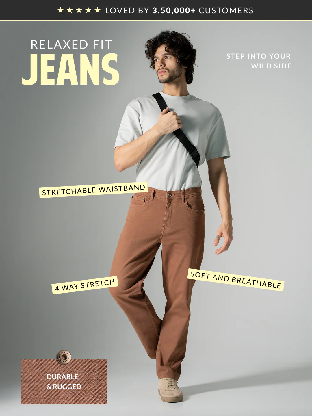 Bark Brown Relaxed Fit Jeans - Image 3