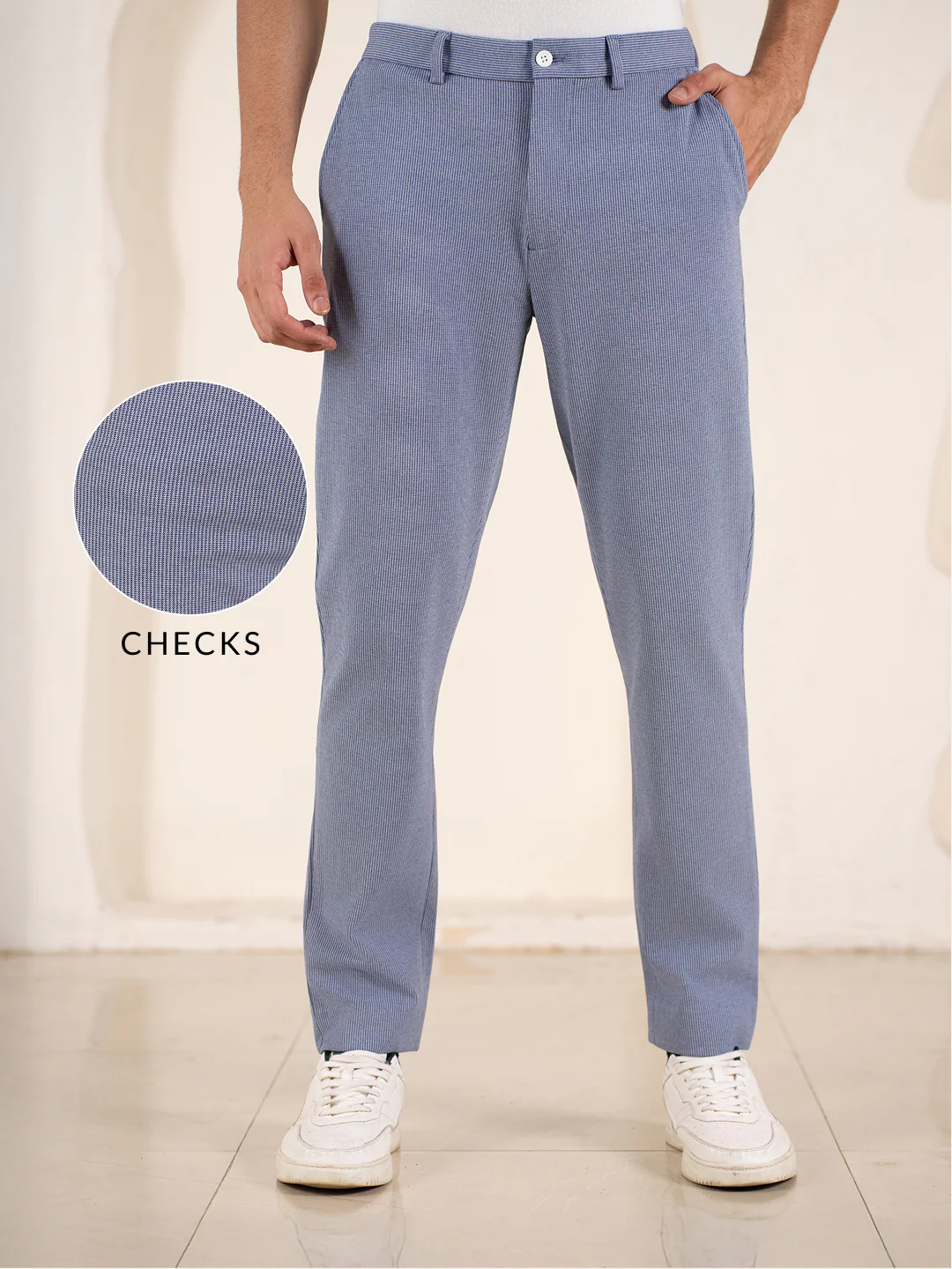 Bassline Blue Houndstooth Slim Fit Power Stretch Pants - Image 2