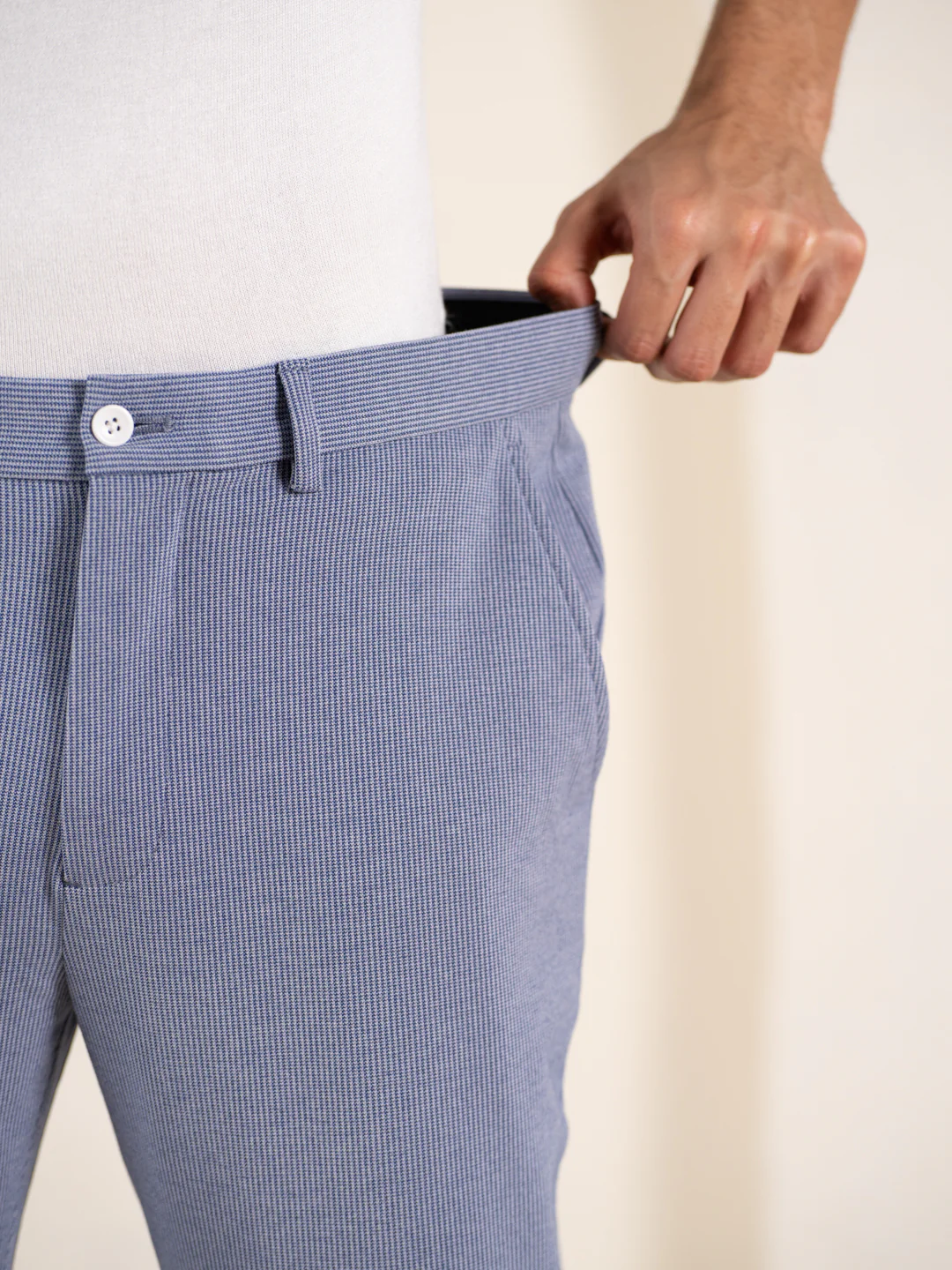Bassline Blue Houndstooth Slim Fit Power Stretch Pants - Image 4