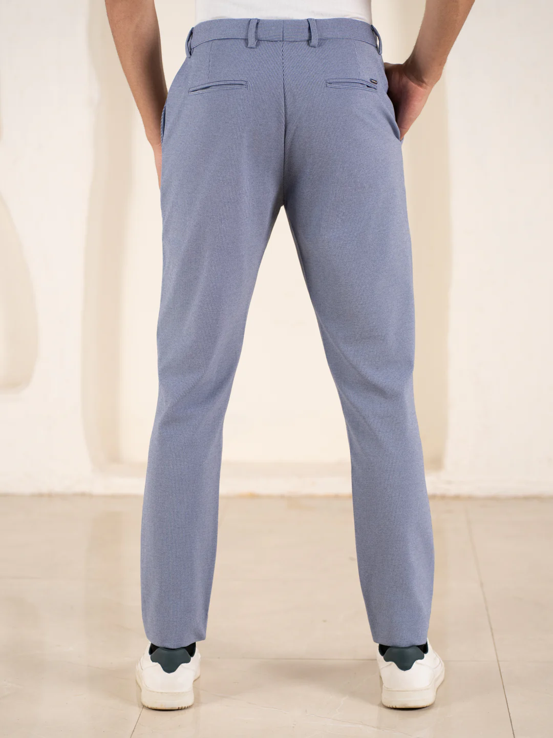 Bassline Blue Houndstooth Slim Fit Power Stretch Pants - Image 6