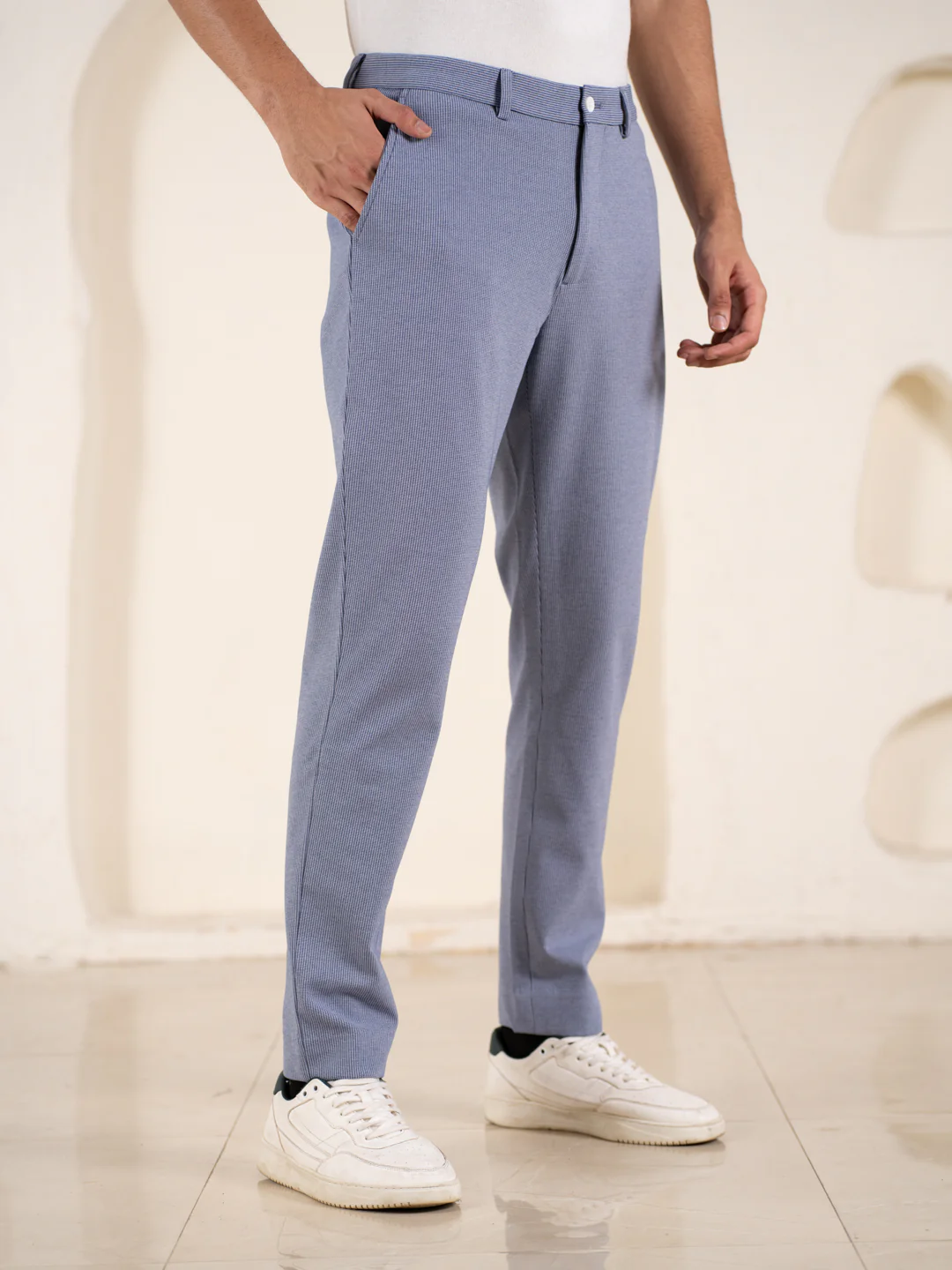 Bassline Blue Houndstooth Slim Fit Power Stretch Pants - Image 7