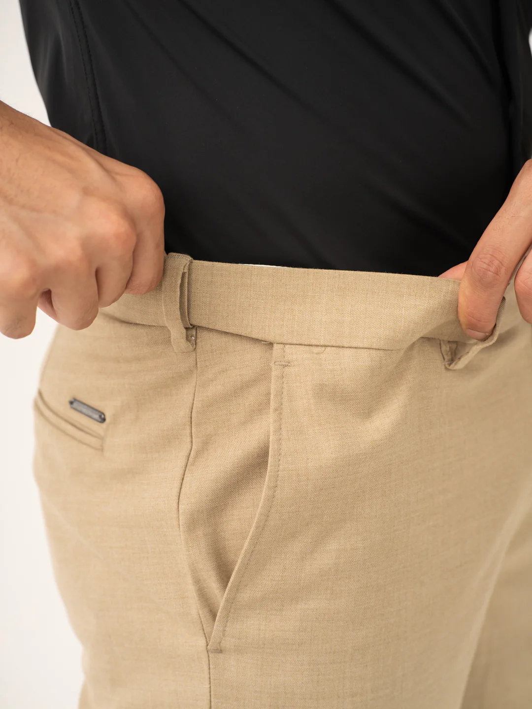 Bastian Khaki Melange Stretch Formal Pants - Image 3