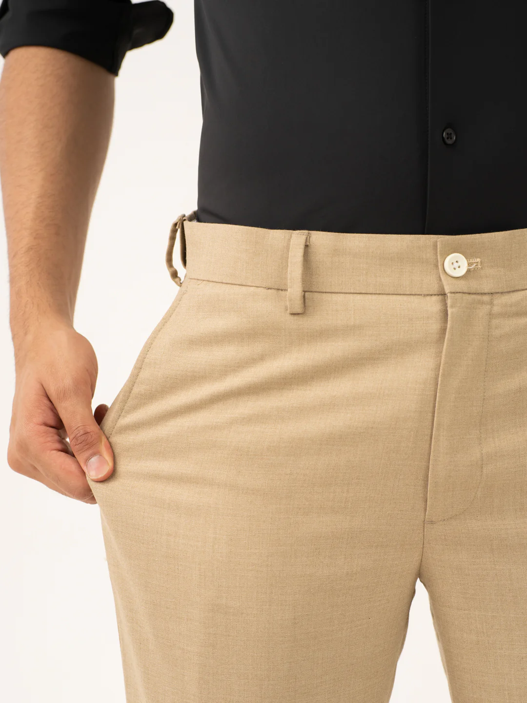 Bastian Khaki Melange Stretch Formal Pants - Image 4
