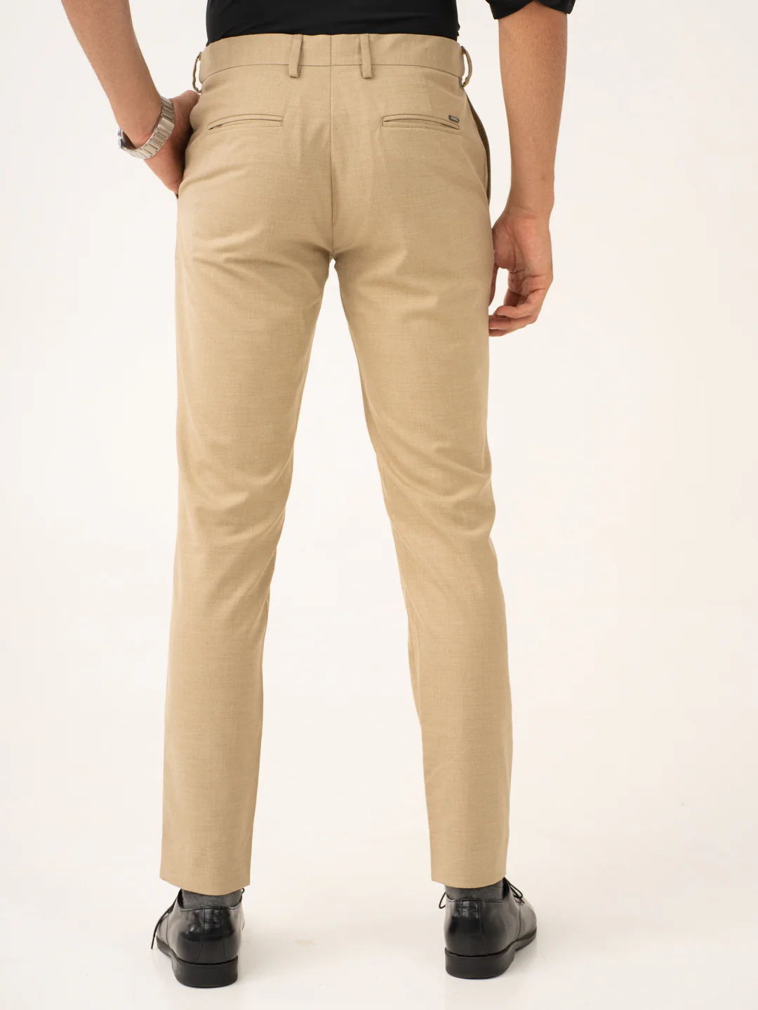 Bastian Khaki Melange Stretch Formal Pants - Image 5