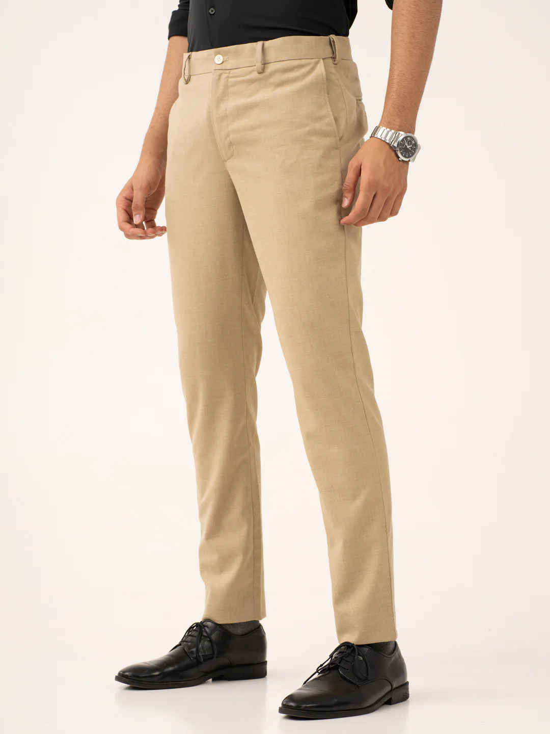 Bastian Khaki Melange Stretch Formal Pants - Image 6