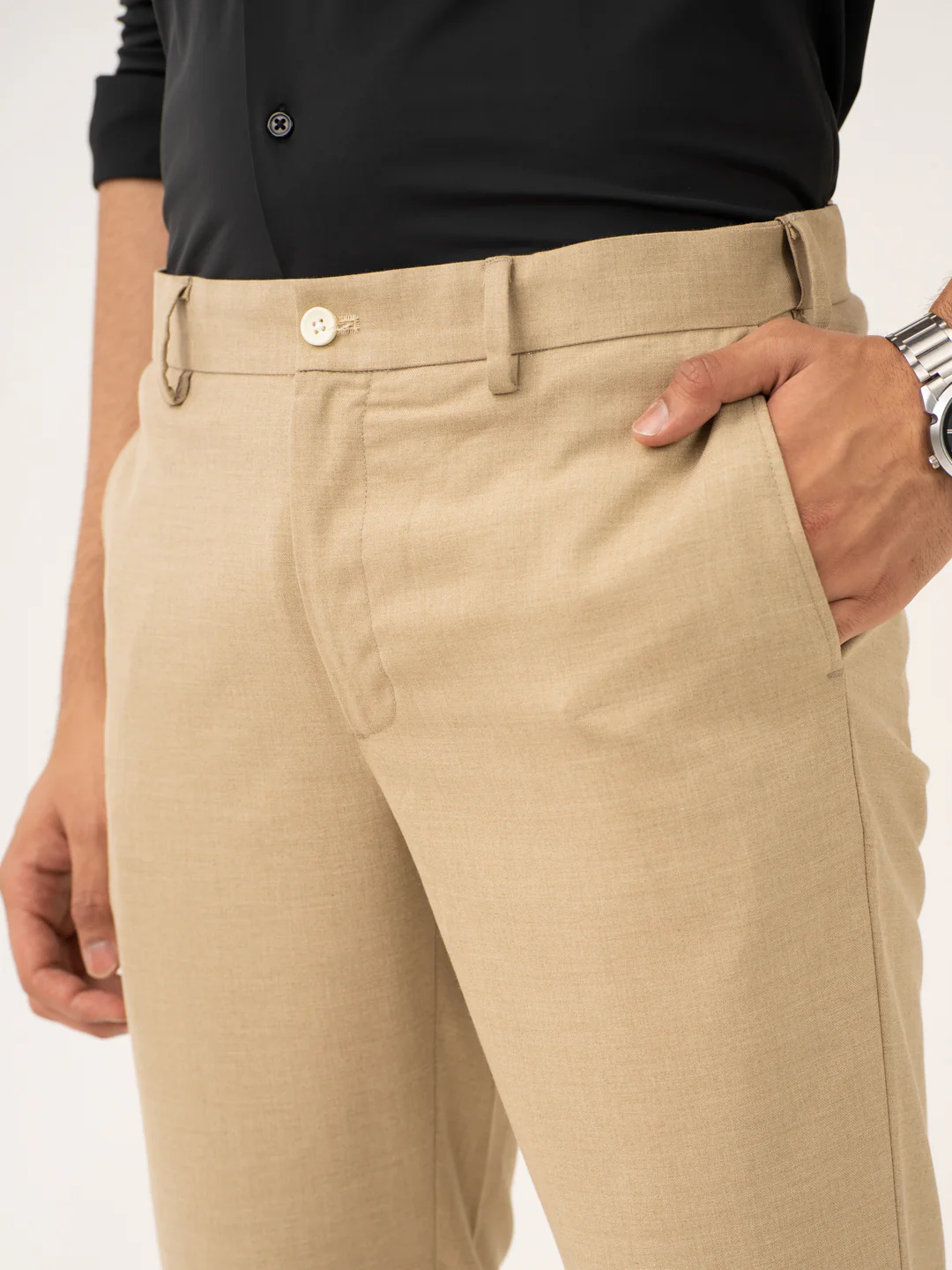 Bastian Khaki Melange Stretch Formal Pants - Image 7