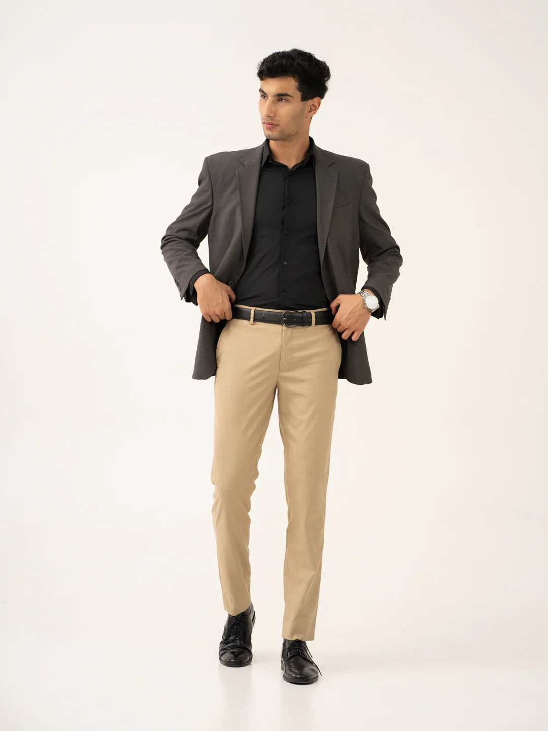Bastian Khaki Melange Stretch Formal Pants - Image 8