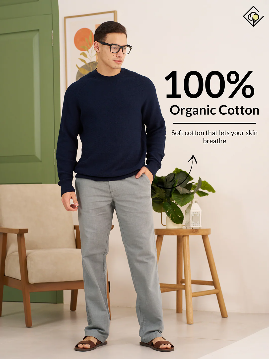 Bay Blue All Day Lounge Cotton Pants - Image 3