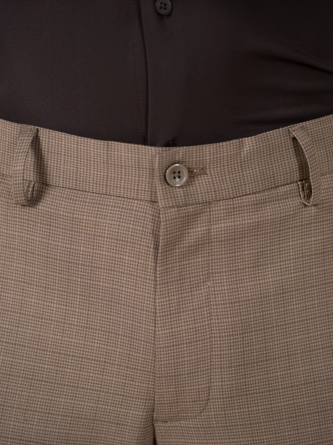 Beagle Khaki Houndstooth Relaxed Fit Stretch Formal Pants - Image 8