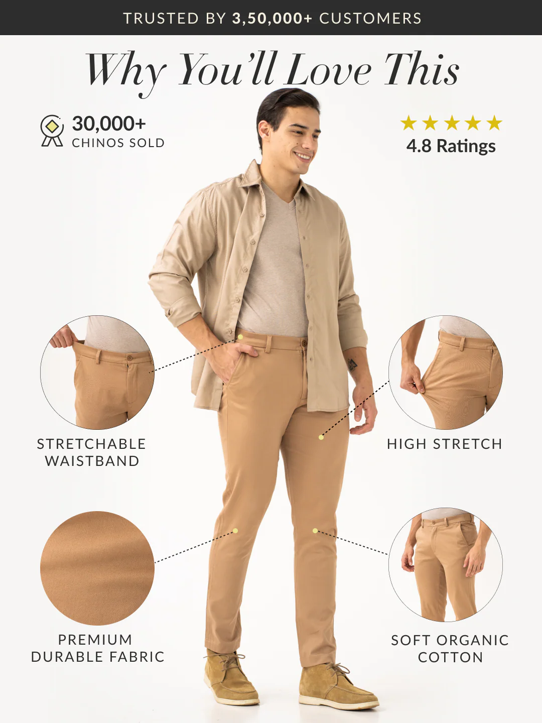 Court Khaki Slim Fit Stretch Chinos - Image 3