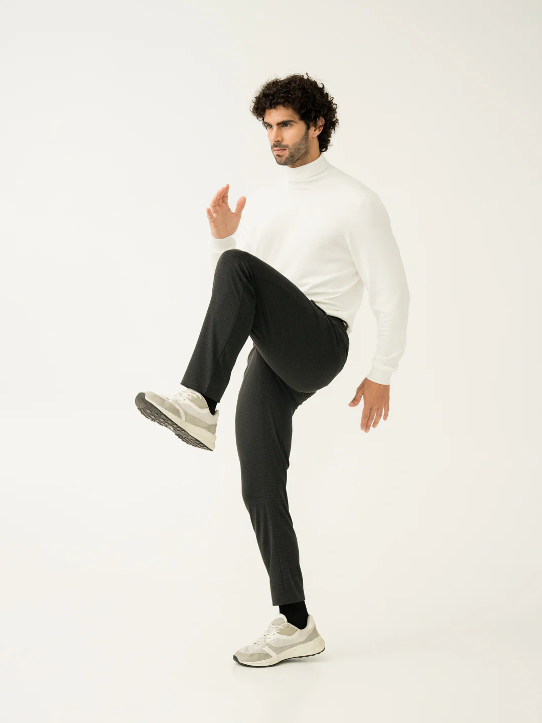 Belfast Black Checks Slim Fit Power Stretch Pants - Image 3