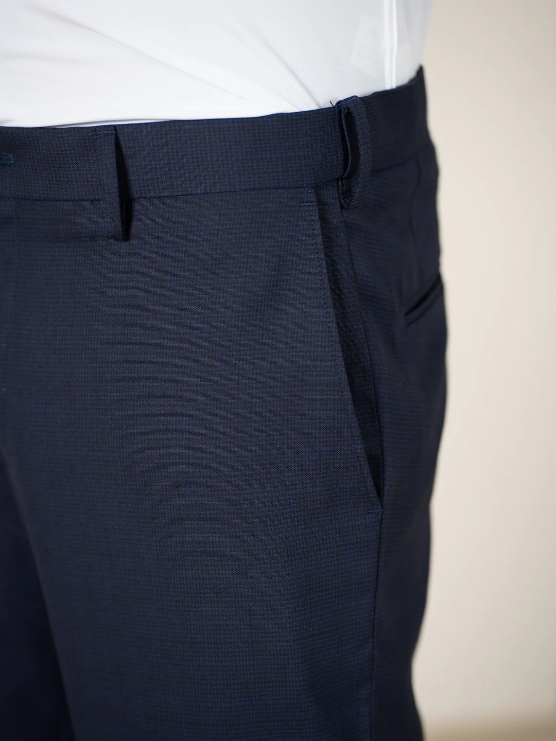 Bernard Navy Houndstooth Relaxed Fit Stretch Formal Pants - Image 10