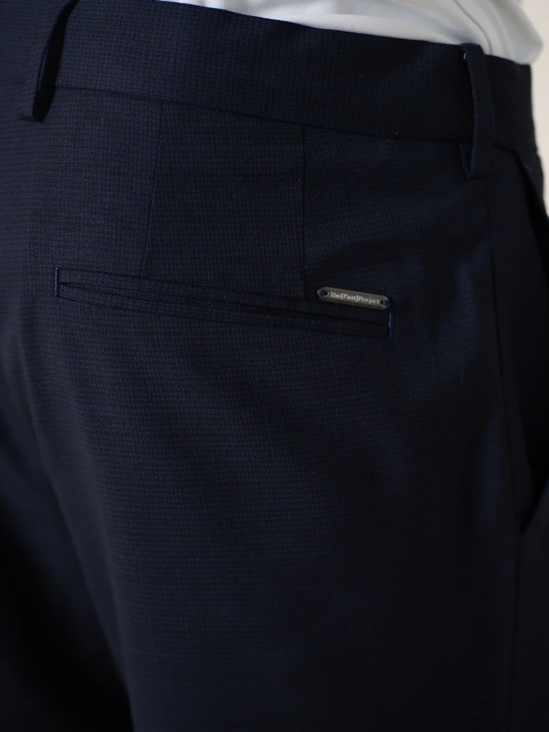 Bernard Navy Houndstooth Relaxed Fit Stretch Formal Pants - Image 11