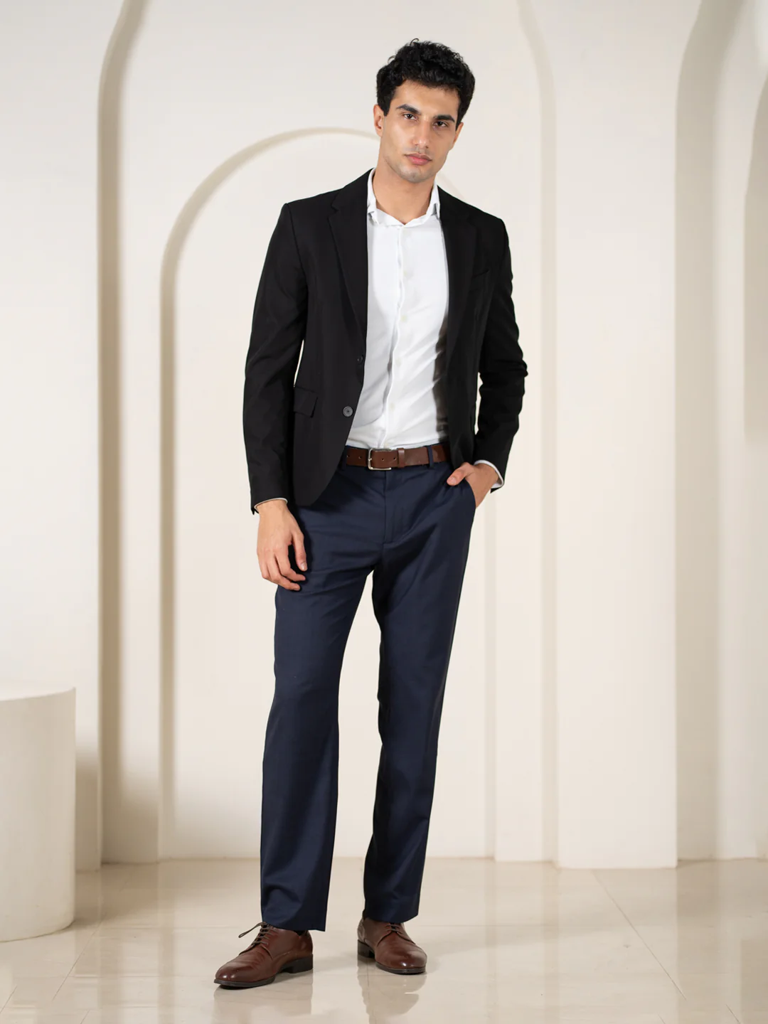 Bernard Navy Houndstooth Relaxed Fit Stretch Formal Pants - Image 2