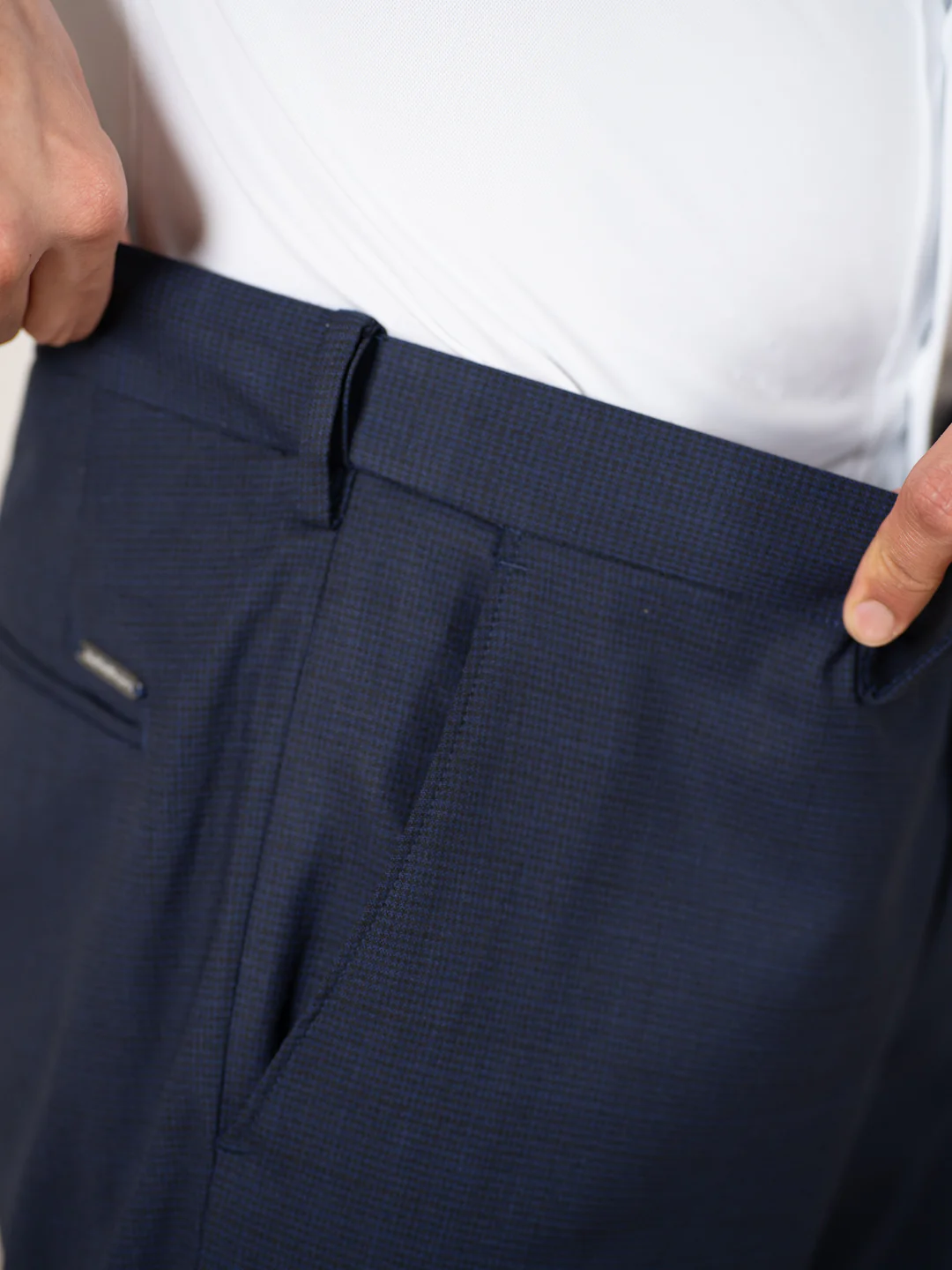 Bernard Navy Houndstooth Relaxed Fit Stretch Formal Pants - Image 7