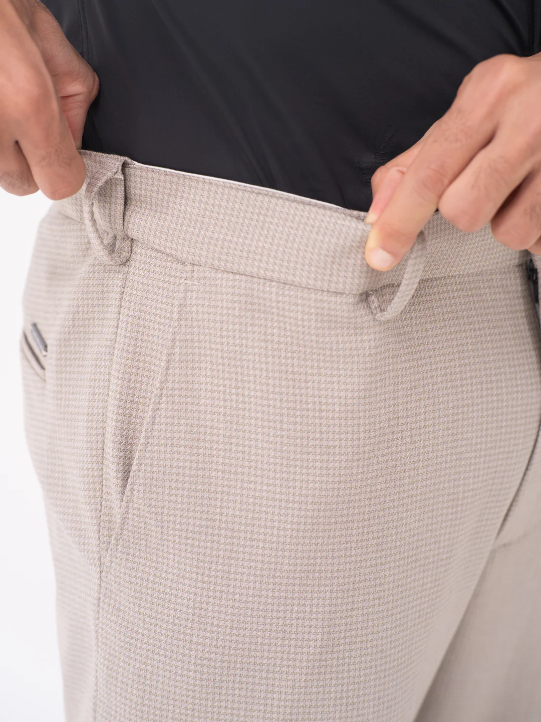 Bison Beige Textured Slim Fit Stretch Formal Pants - Image 4