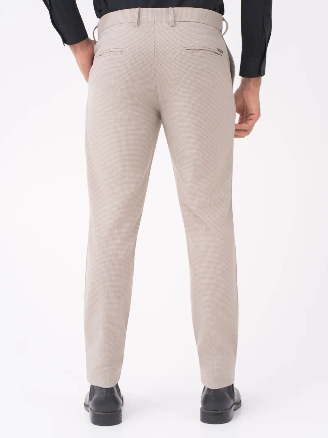 Bison Beige Textured Slim Fit Stretch Formal Pants - Image 7